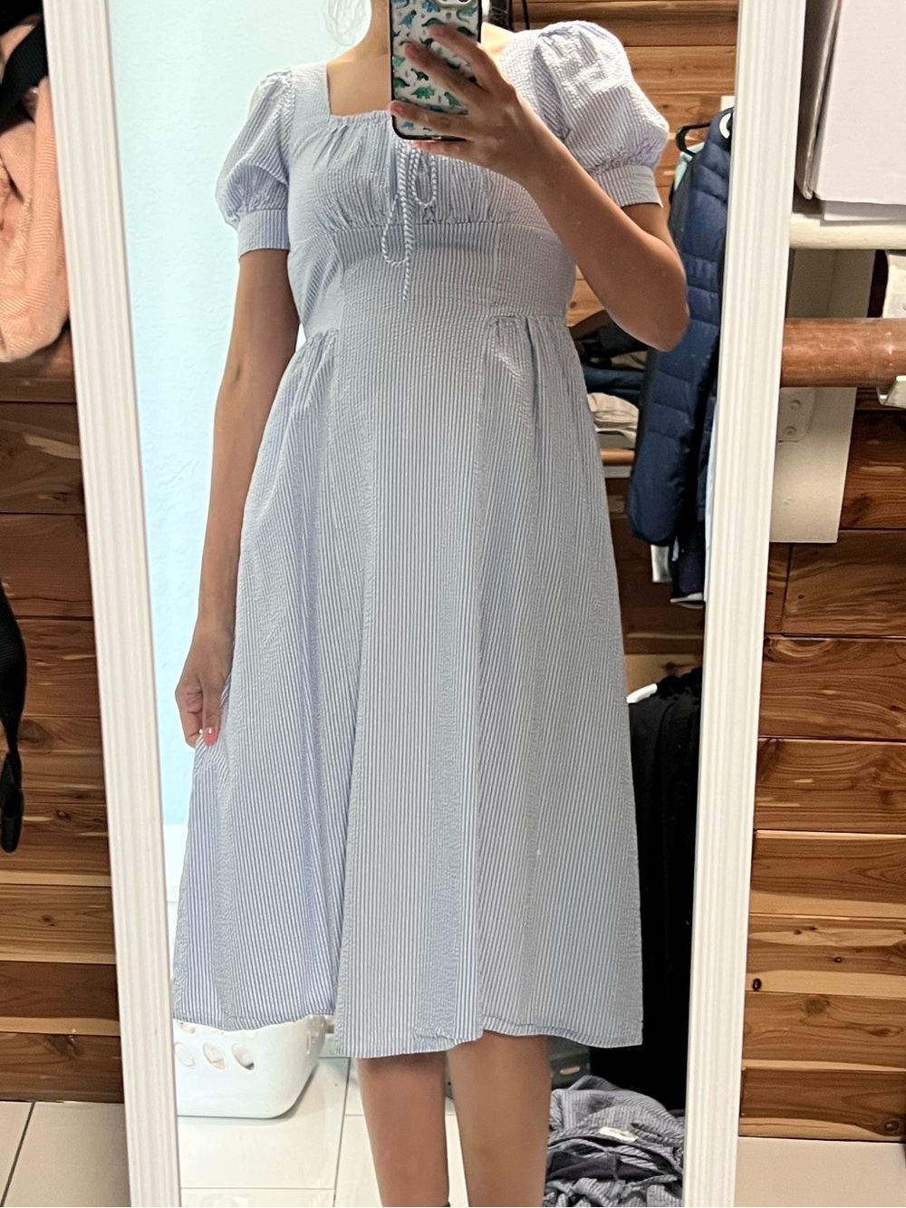 Light Blue Puff-Sleeve Midi Dress - Brand Unspecified